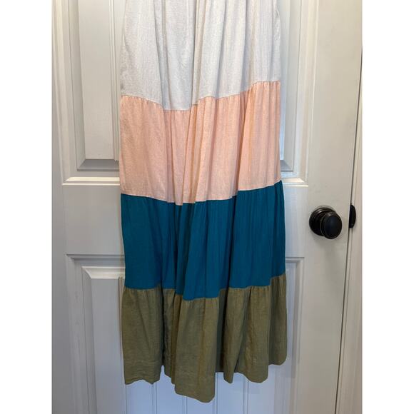 Old Navy Women’s Tasseled Color Block Flowy Summer Maxi Dress Size M White Pink - Picture 4 of 6